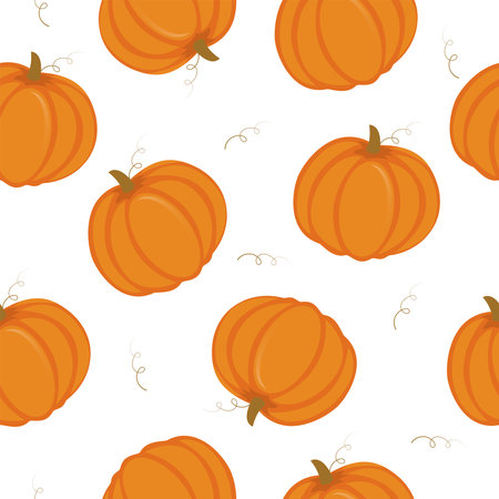 Seamless pumpkin pattern. Vector repeat printing. Orange pumpkins in a flat style isolated on a white background. autumn seamless backgroundのイラスト素材