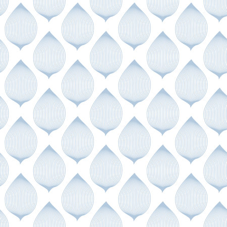 Vector illustration of geometric leaves with a seamless pattern. Floral organic background. Light blue linear elements similar to a flower petal on a white background.のイラスト素材