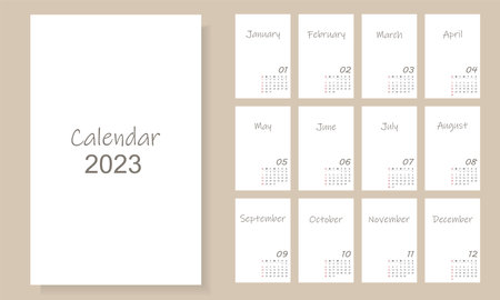 Calendar 2023 Fashionable minimalist style. A set of 12 pages of a desktop calendar. 2023 minimal calendar planner design for printing template. vector illustrationのイラスト素材