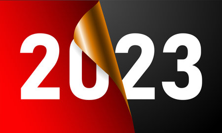 New Year 2023. Greeting card design template. The end of 2022 and the beginning of 2023. The concept of the beginning of the New Year. The page turns over and the new year begins.のイラスト素材