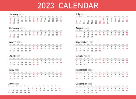 Calendar template for 2023. The week starts on Sunday. Diary planner, corporate and business calendar. organizer. Monthly calendar. daily planner.のイラスト素材