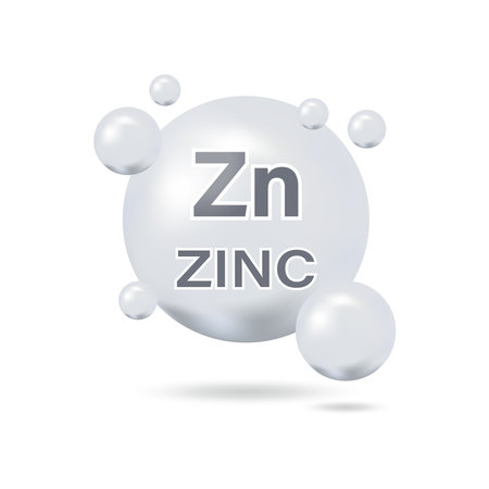 The zinc mineral icon is highlighted on a white background. vector 3d illustration. food additive. Medical or pharmacy concept.のイラスト素材