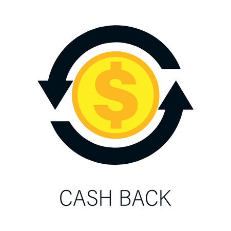 The concept of the cash back loyalty program. Cash back logo template. The design of the money-back service. Vector illustration of the bonus funds refund symbol. white backgroundのイラスト素材