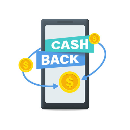 Cash back concept. Smartphone with cash back icon. vector illustrationのイラスト素材