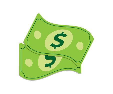 Money icon, dollar bills, currency. banknotes, financial composition. paper bills. vector illustration. Paper dollar bills isolated on a white background.のイラスト素材