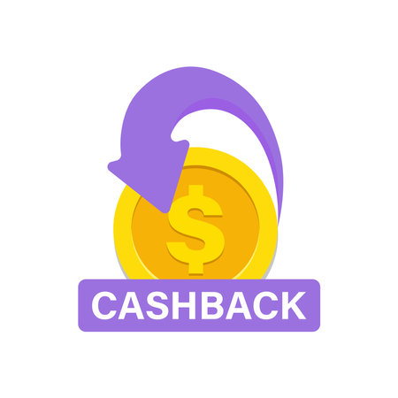 The concept of the cash back loyalty program. The design of the money-back service with a coin and an arrow on a white background. Vector illustration of the bonus funds refund symのイラスト素材