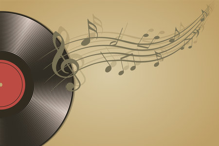 Vinyl record with music notes on the background. vector illustration.のイラスト素材