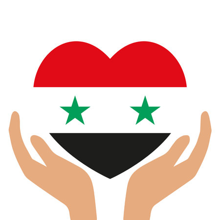 Syria flag in the shape of heart in hands. vector illustration.のイラスト素材