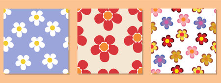 Set of seamless patterns with flowers. Endless texture can be used for printing onto fabric and paper or scrap booking.のイラスト素材