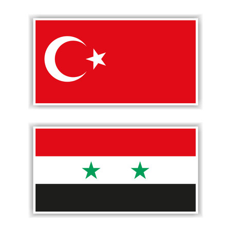 Flags of Turkey and Syria on a white background. vector illustration.のイラスト素材