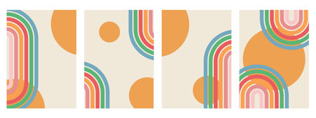 Set of retro backgrounds with abstract geometric shapes. vector illustration.のイラスト素材