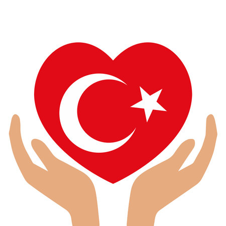 Hands holding a heart with the flag of Turkey. vector illustrationのイラスト素材