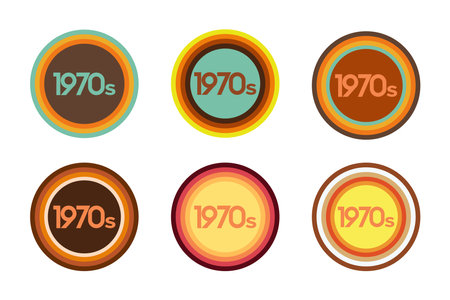 1970s, a set of colored round vintage elements. retro backgroundのイラスト素材