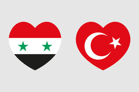 Turkey and Syria heart in hands. Vector illustration on dark background.のイラスト素材