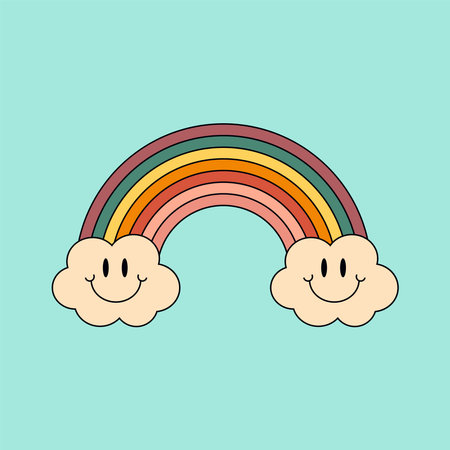 rainbow and clouds. Hand drawn vector illustration in cartoon style.のイラスト素材