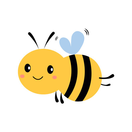 Illustration of a friendly cute cartoon bee flying and smilingのイラスト素材
