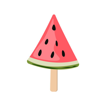 Watermelon ice cream on a stick. Cold food, a vector icon of a children's dessert isolated on a white background. summer vector illustrationのイラスト素材