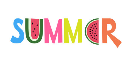 Creative lettering summer with watermelon instead of letters. white background. Ideal for printing on a T-shirt, cup, phone case. vector illustrationのイラスト素材