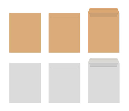 The vector layout of the envelope made of brown and white paper is isolated on the background. A4 C4, A5 C5, A3 C3 template, vector template for business and corporate identity.のイラスト素材