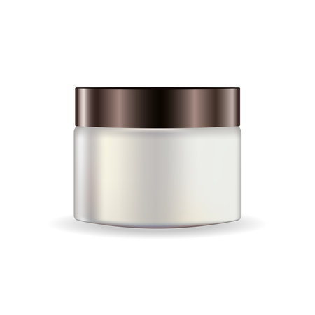 A white cream jar with a brown lid, isolated on a white background, is ideal for package packaging. Vector illustrationのイラスト素材
