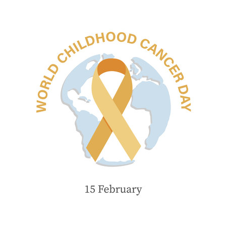 February, 15. Childhood Cancer Day background with yellow awareness ribbon and globe.のイラスト素材