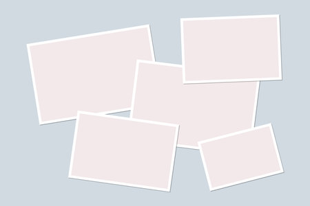 A composition of empty rectangular frames. Photo collage template. Shadow photos, a composition of abstract picture frames and a developed collection of vector mood board templatesのイラスト素材