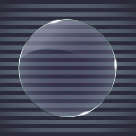Round vector glass frame. An insulated plate on a striped background. Realistic texture with highlights and lightのイラスト素材