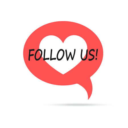 Follow us a white speech bubble with a heart and text isolated on a white backgroundのイラスト素材