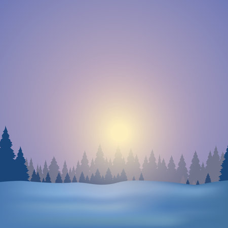 Winter landscape with trees and sunset. Vector illustration. Eps 10.のイラスト素材