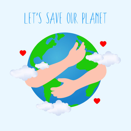 Happy Earth Day. The arms embrace the planet Earth. The concept of World Environment Day, "Let's save the Earth", "Let's protect the environment and eco-green life".のイラスト素材