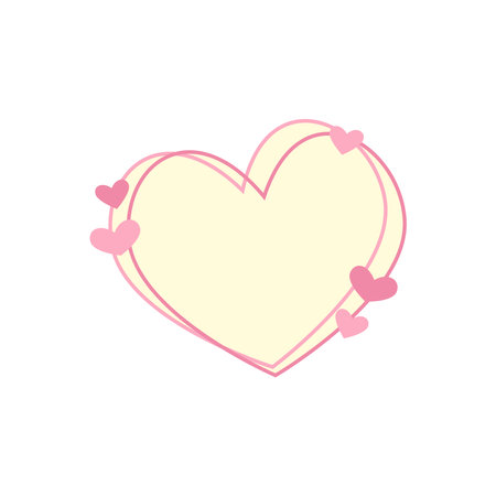 Yellow heart with pink border. Romantic greeting card design with a place for text. Elegant decor for invitations, posters, decorations.のイラスト素材