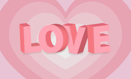 3D Love text in retro typography style on a pink romantic background with a heart. Vector illustration.のイラスト素材