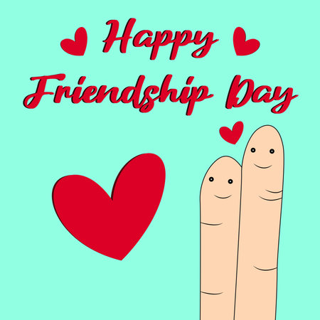 Happy friendship day. Happy fingers, heart and text on a bright background. Vector illustrationのイラスト素材