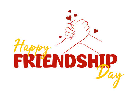 A friendly handshake, a line badge, a friend's hand helping to work in a team. The concept of celebrating Friendship Day.Vector illustrationのイラスト素材