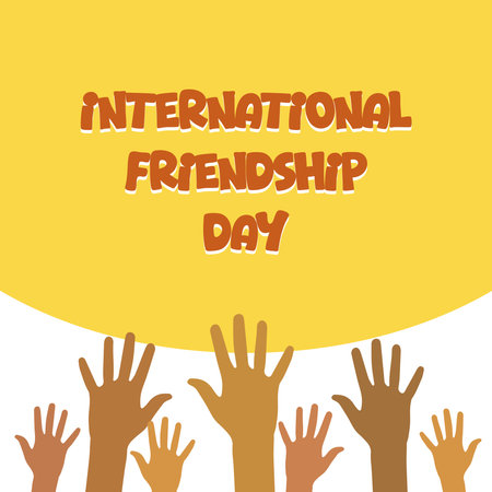Raised hands on a white and yellow background. International Friendship Day. Flat vector illustrationのイラスト素材