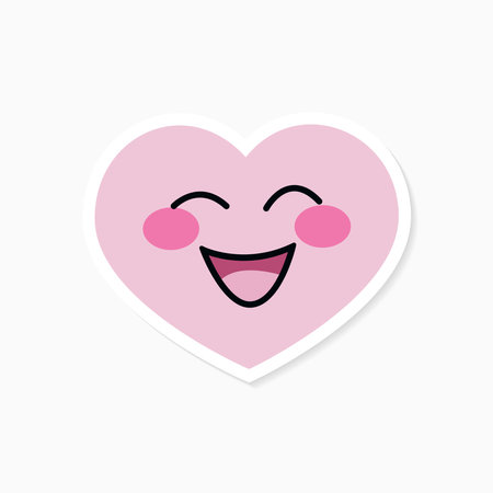 Sticker in the form of a smiling pink heart. A symbol of love, affection and friendship. Vector illustrationのイラスト素材