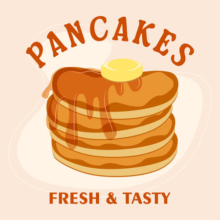 An advertisement for homemade pancakes: a stack of pancakes with butter and honey. National Pancake Day. Vector illustrationのイラスト素材