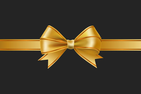 Gold bow with ribbon isolated on a black background. Vector illustration.のイラスト素材