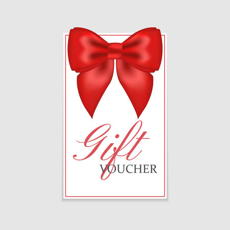 A gift voucher with a realistic red bow. Vector illustrationのイラスト素材