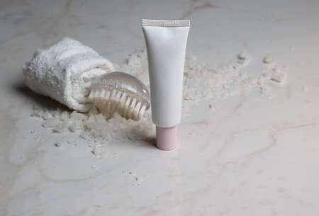 body care items. bath salt. body products. female accessories. body cosmetics. relaxation and massage. masks and body scrubs. spa treatments. health and beauty.の写真素材