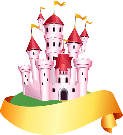 Pink castle with paper banner fo yours text.のイラスト素材