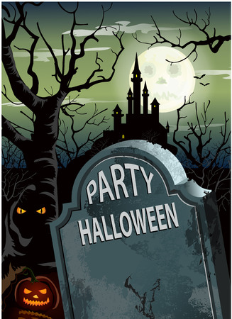 Vector Halloween party poster with ominous castle and monument.のイラスト素材