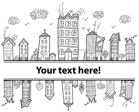 Text town frame for coloring book in doodle style.のイラスト素材