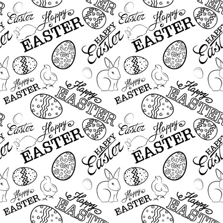 Easter sketch black and white seamless pattern with eggsのイラスト素材
