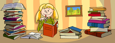 The vector illustration of a girl with blond hair who is studying.のイラスト素材