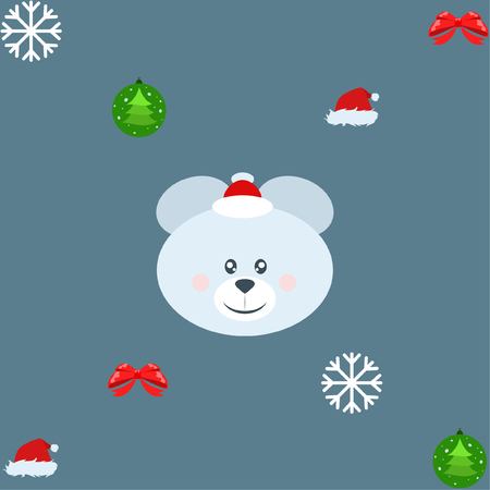 new year card bow bear christmas ball snowflake santa hat vector backgroundのイラスト素材