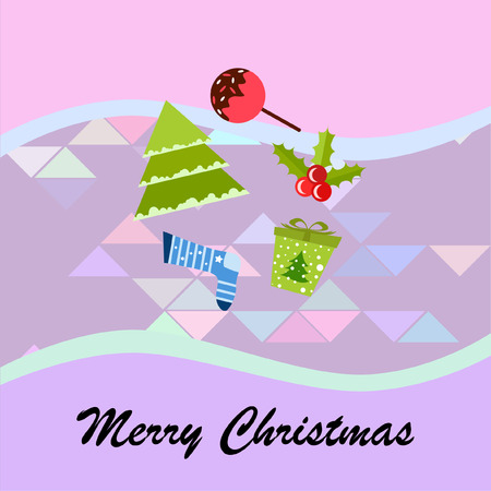 Christmas card with candy, fir, gift and Christmas sockのイラスト素材