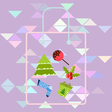 christmas card, candy fir gift christmas sock, vector backgroundのイラスト素材