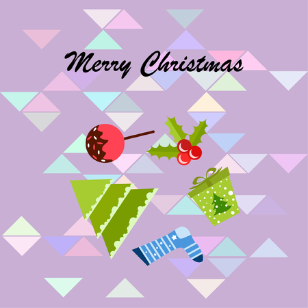 christmas card, candy fir gift christmas sock, vector backgroundのイラスト素材
