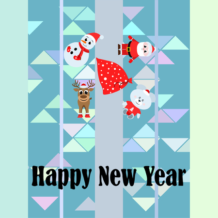 Christmas card, Santa snowman deer bear bag, vector backgroundのイラスト素材